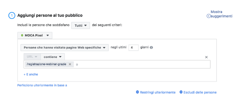 Durata Pubblico personalizzato facebook